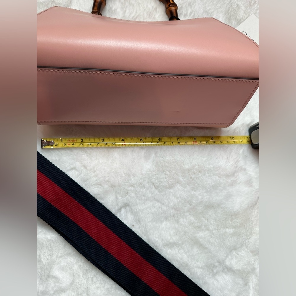 Gucci Blush Pink Leather Bag with Red and navy Strap-with bamboo handle - Picture 12 of 16